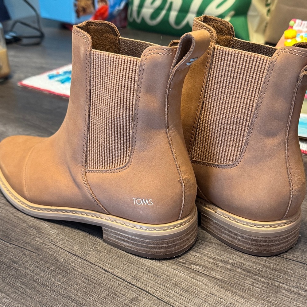 TOMS Tan Leather Ankle Boots